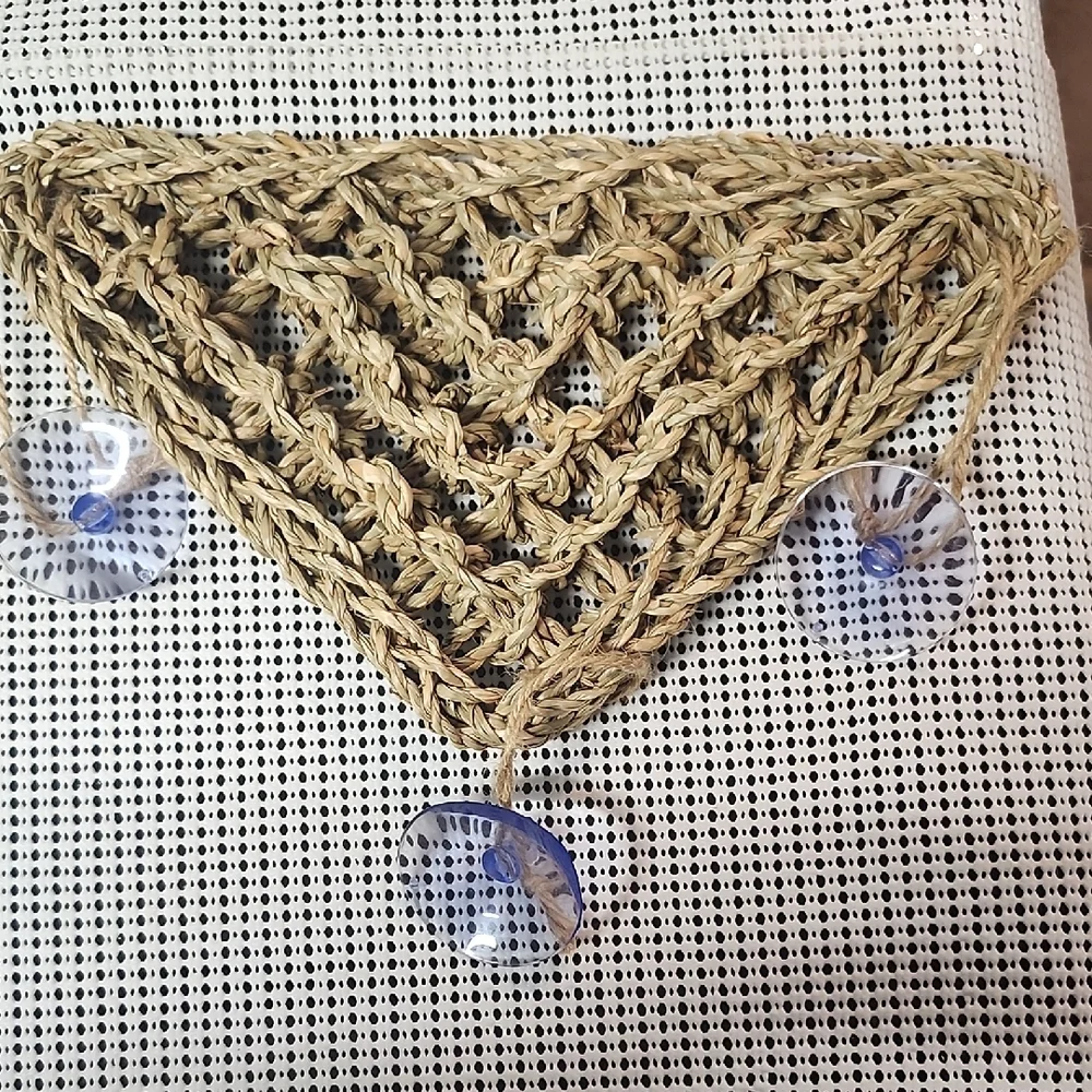 Handmade Crochet Wall Hanging with Blue Accents